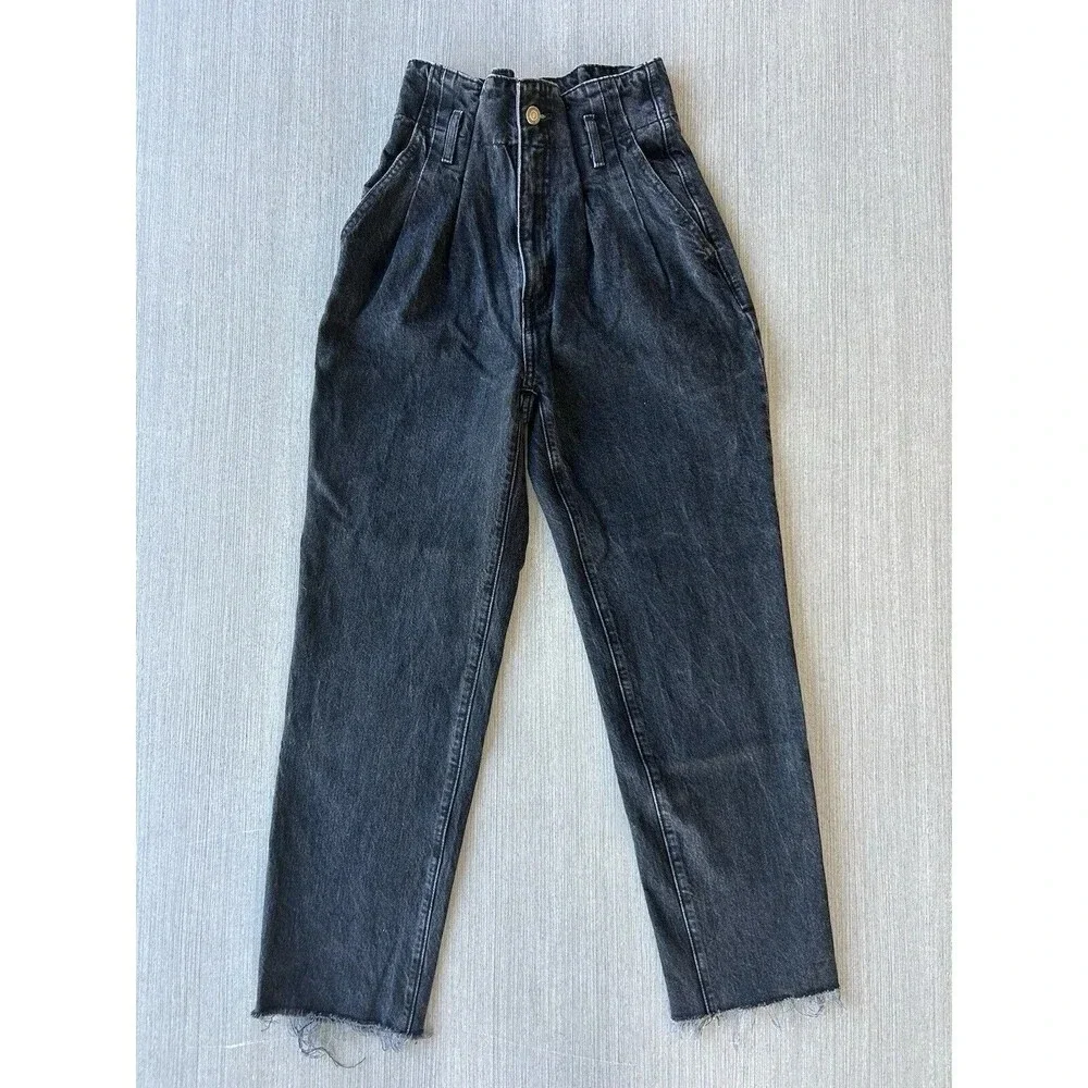Abercrombie & Fitch Mom Jeans High Waisted Raw Hem Black 24 - Picture 1 of 8